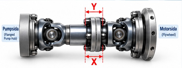 Principillustration av vinkelfel mellan motor och pump
